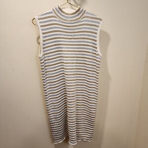 BLOOMINGDALE'S cream Sparkle Stripes Sweater Dress Size M